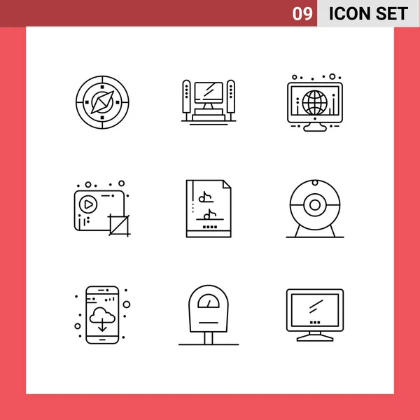 Mobile Interface Outline Set Pictograms File Document Production Globe Media — Stock Vector