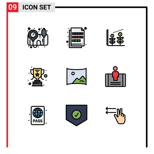 Stock Vector Icon Confezione Segni Simboli Linea Panorama Intrattenimento Finanza — Vettoriale Stock