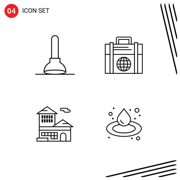 Icônes Créatives Signes Modernes Symboles Piston Bâtiment Entreprise Globe Huile — Image vectorielle