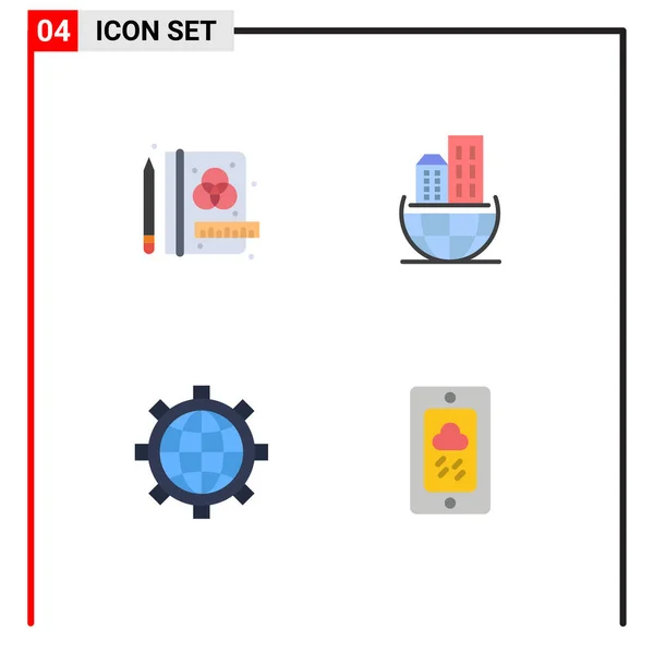 創造的な 環境設定 グローバル組織 持続可能な モバイル編集可能なベクトルデザイン要素の4つの創造的なアイコン現代的な記号とシンボル — ストックベクタ