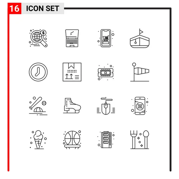 16个现代时钟 购物可编辑向量设计元素的通用图标符号组 — 图库矢量图片