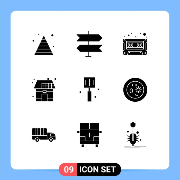 Mobile Interface Solid Glyph Set Pictograms Fast Food Solar Audio — Stockový vektor