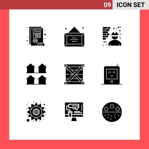 Universal Solid Glyphs Set Web Mobile Applications Box Lakhatás Építőipar — Stock Vector