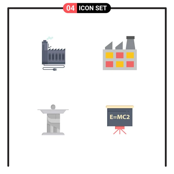 Group Flat Icons Signs Symbols Consumption Christ Factory Factory Landmark — Stock Vector