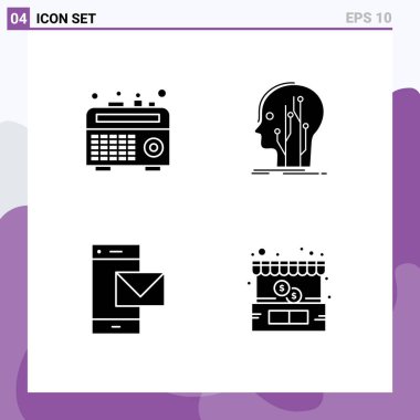 Teyp, mesaj, veri, bilgi, telefon düzenlenebilir vektör tasarım elementleri için 4 Ticari Katı İşaret paketi