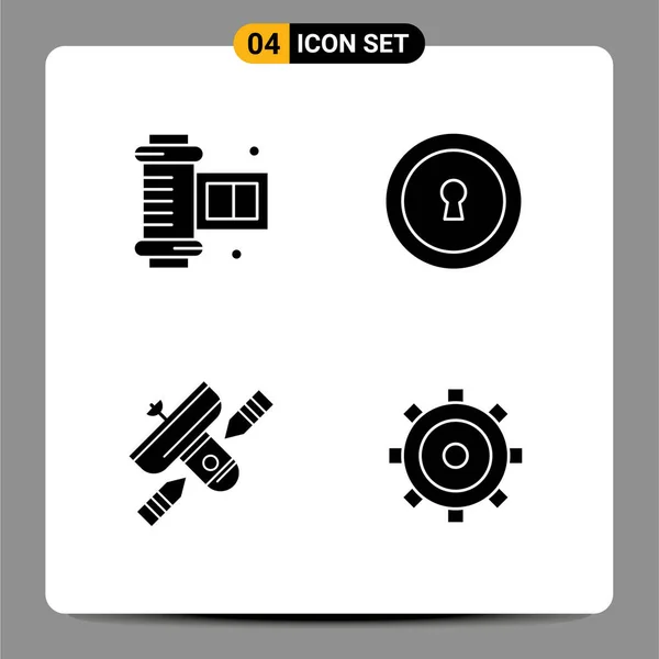 Thematic Vector Solid Glyphs Editable Symbols Ancient Camera Roll Satellite — Stock Vector