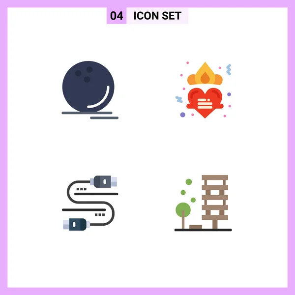 Group Modern Flat Icons Set Bowling Cable Ball Heart Server — Stock Vector