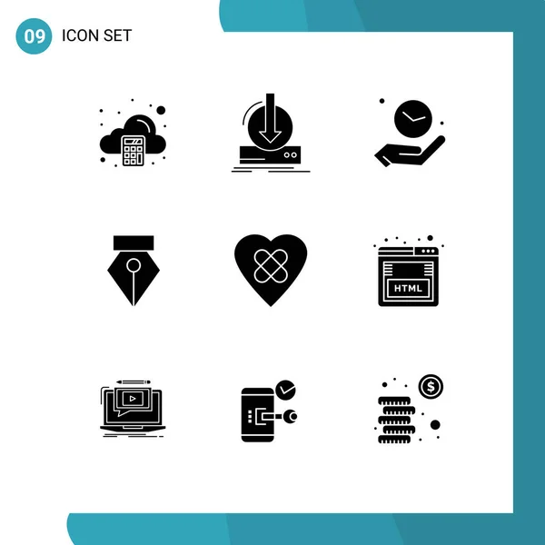 Universal Icon Symbols Group Modern Solid Glyphen Heart Photo Game — Stockvektor