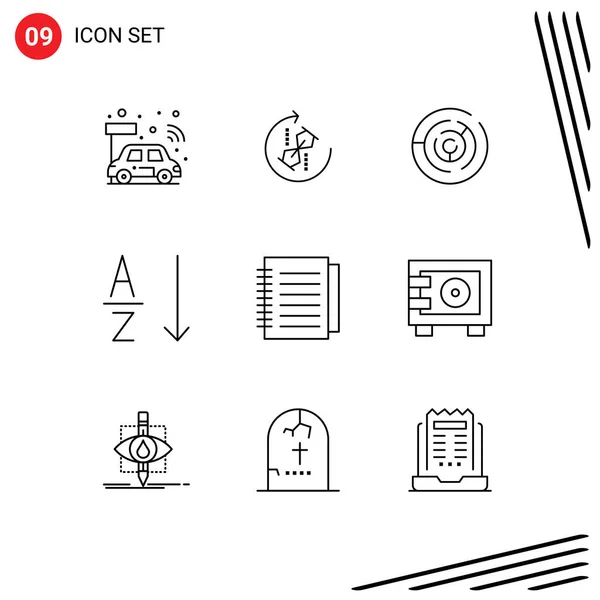 Editable Vector Line Pack Contornos Simples Cuaderno Ordenar Conjunto Orden — Vector de stock