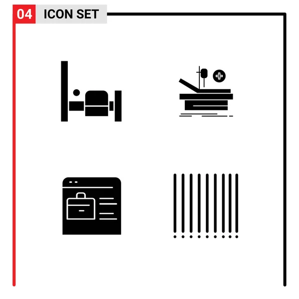 Set Van Moderne Pictogrammen Symbolen Voor Bed Website Werking Ziekenhuis — Stockvector