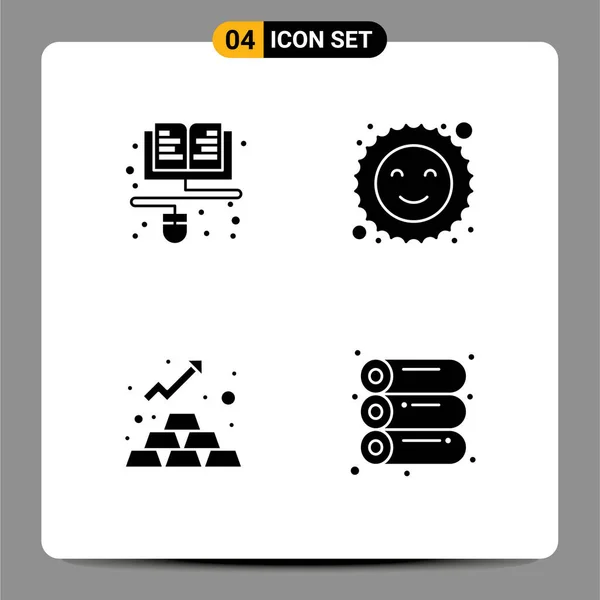 Group Modern Solid Glyphs Set Course Money Online Happy Machine — Stock Vector