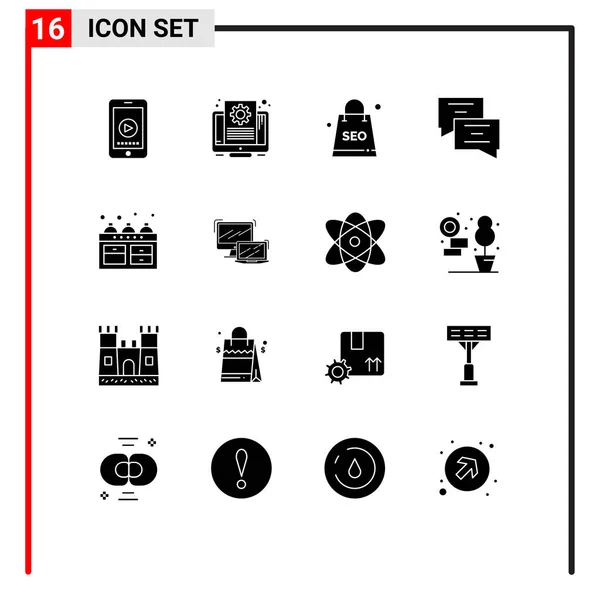 Set Modern Icons Symbols Signs Kitchen Cooker Complex Message Chat — Stock Vector