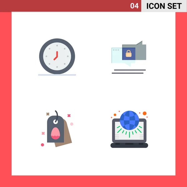 Group Modern Flat Icons Set Alarm Tag Time Chating Easter — Stock Vector