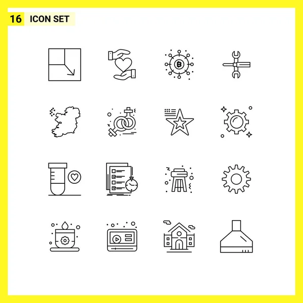 Stock Vector Icon Pack Mit Zeilenzeichen Und Symbolen Für Werkzeuge — Stockvektor