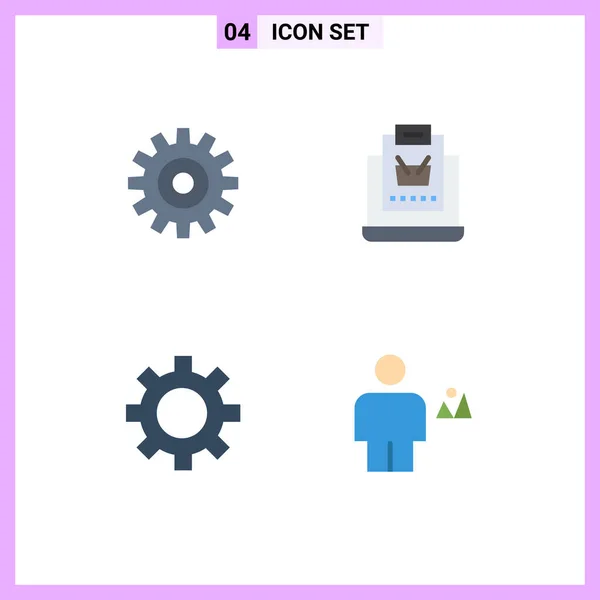 Set Vector Flat Icons Grid Gear Cog Cogs Online Setting — Stock Vector