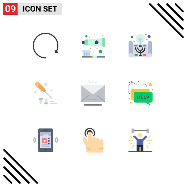 Modern Set Flat Colors Pictograph Mail Email Business Idea Tool — Stock Vector