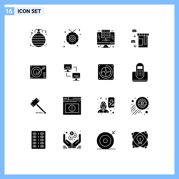 Universal Solid Glyphs Set Web Mobile Applications Phonograph Deck Computer — Stock Vector