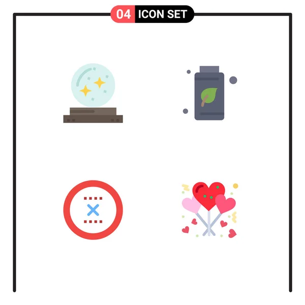 Mobile Interface Flat Icon Set Pictograms Ball Cancel Magician Green — 스톡 벡터