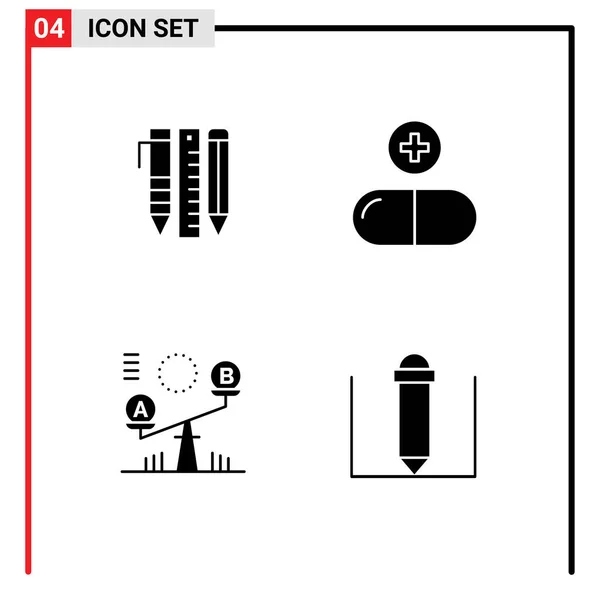 Set Van Commerciële Solid Glyphs Pack Voor Gereedschap Balans Items — Stockvector