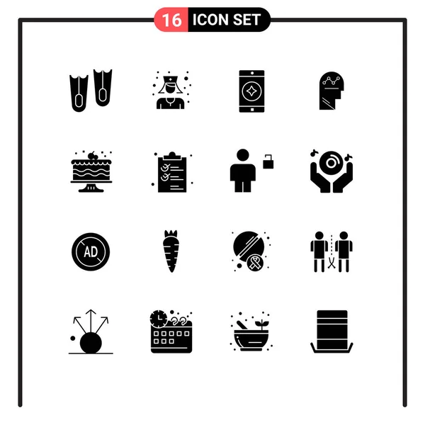 Universal Icon Symbols Gruppo Moderni Glifi Solidi Festa Torta Applicazione — Vettoriale Stock