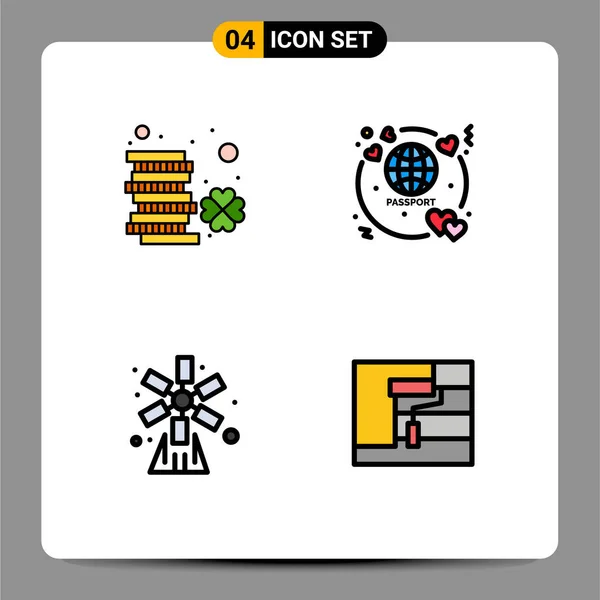 Set Icone Moderne Simboli Segni Moneta Agricoltura Denaro Passaporto Giardino — Vettoriale Stock