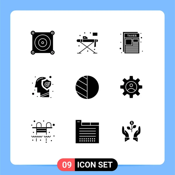 Pictogram Set Simple Solid Glyphs Photo Mind Page Protect Head — Stock Vector