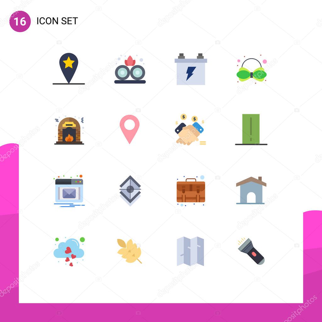 Universal Icon Symbols Group of 16 Modern Flat Colors of place, fire, electric, culture, tie Editable Pack of Creative Vector Design Elements