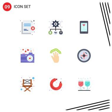Valentine, love, set, camera, love Editable Vector Design Elements gibi Web Yazdırma Ortamı için 9 Modern Düz Renk İşareti ve Sembolü Paketi