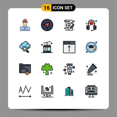 Teknoloji, bulut, çalışma, hizmet, Düzenlenebilir Yaratıcı Vektör Tasarım Elemanlarına yardım için 16 Modern Düz Renk Satırı Seti