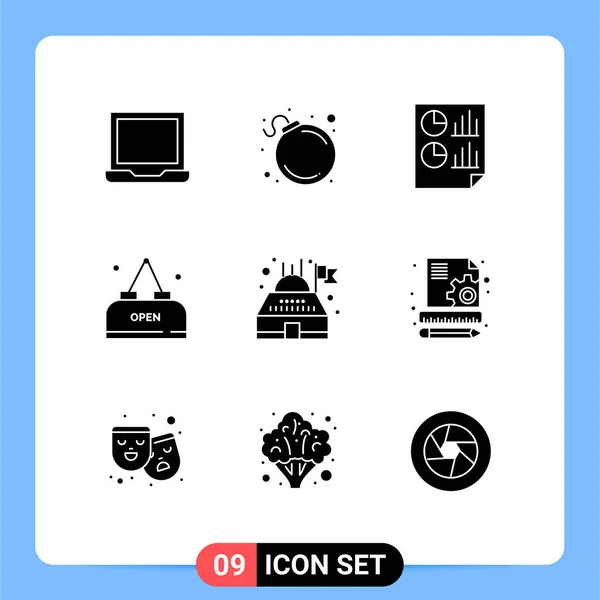 Pictogram Set Simple Solid Glyphs Building Meal Analtics Food Report — 스톡 벡터