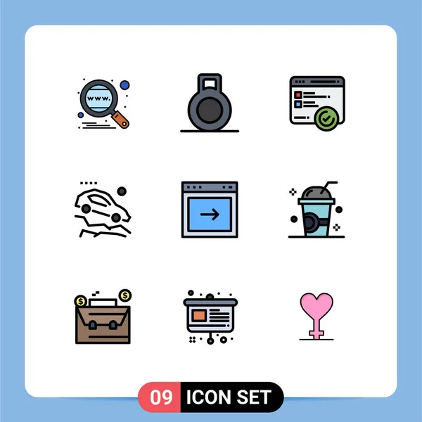 Pictogram Set Van Eenvoudige Filledline Platte Kleuren Van Website Browser — Stockvector