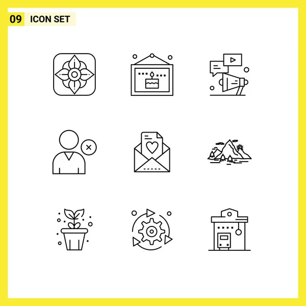 Set Commercial Outlines Pack Mom Email Video User Delete Editable — Stock Vector