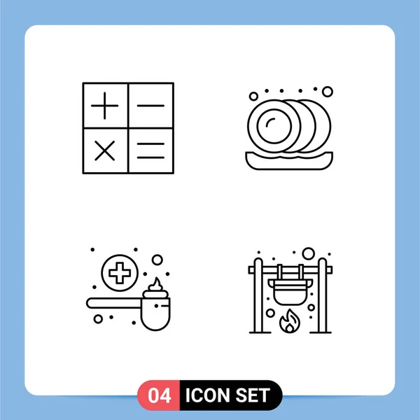 Лінія Інтерфейсу Користувача Пакет Сучасних Знаків Символів Калькулятора Медицини Кухні — стоковий вектор