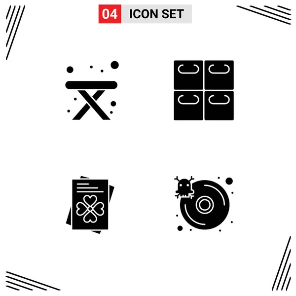 Pictogram Set Simple Solid Glyphs Camping Database Rolls Passport Infected — Stock Vector