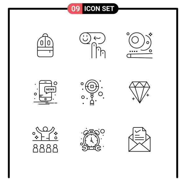 User Interface Outline Pack Modern Jelek Szimbólumok Dekoráció Értesítés Támogatás — Stock Vector