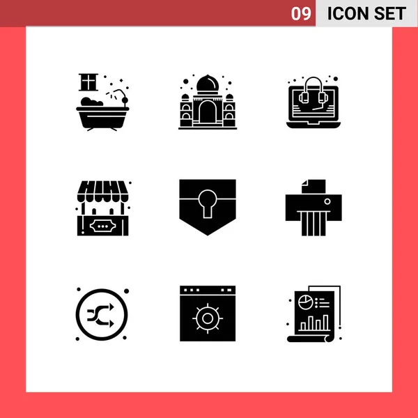 9個のモダンなUiアイコンのセットセキュリティのための記号 ヘルプ 楽しい編集可能なベクトルデザイン要素 — ストックベクタ