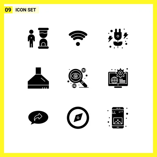 9テーマベクトルソリッドグリフと編集可能な通貨 コイン エネルギー ビジネス ファンのシンボル編集可能なベクトルデザイン要素 — ストックベクタ