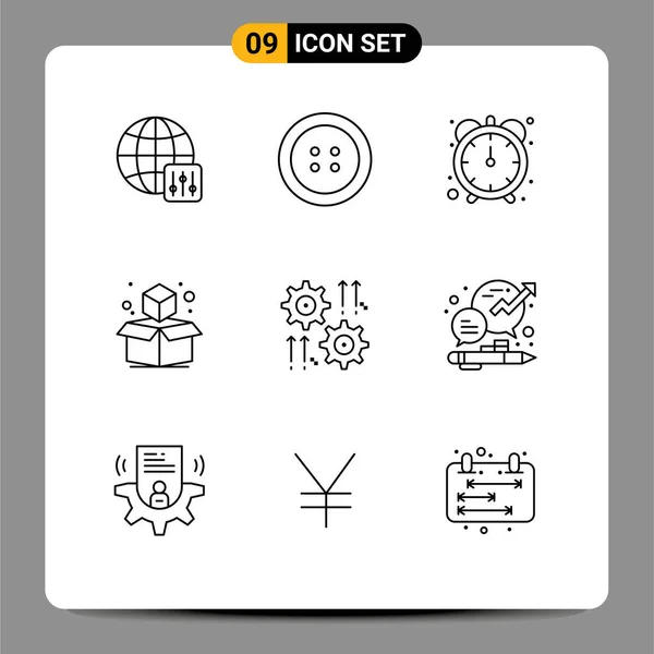Set Modern Icons Symbols Signs Chat Arrow Cube Wheel Gear — Stock Vector