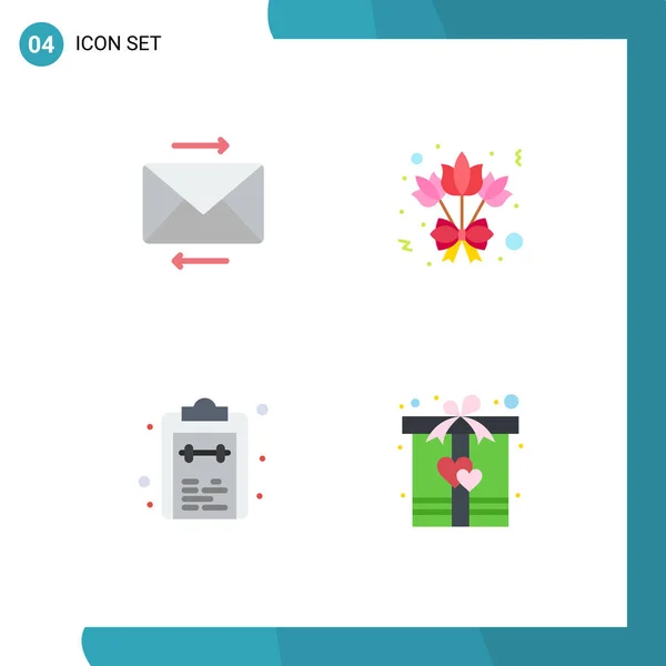 Pack Icônes Plates Créatives Message Bloc Notes Bouquet Case Cocher — Image vectorielle