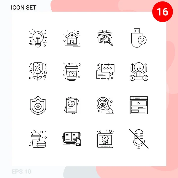 Paquete Iconos Vectoriales Signos Símbolos Línea Para Regalo Señal Caja — Vector de stock