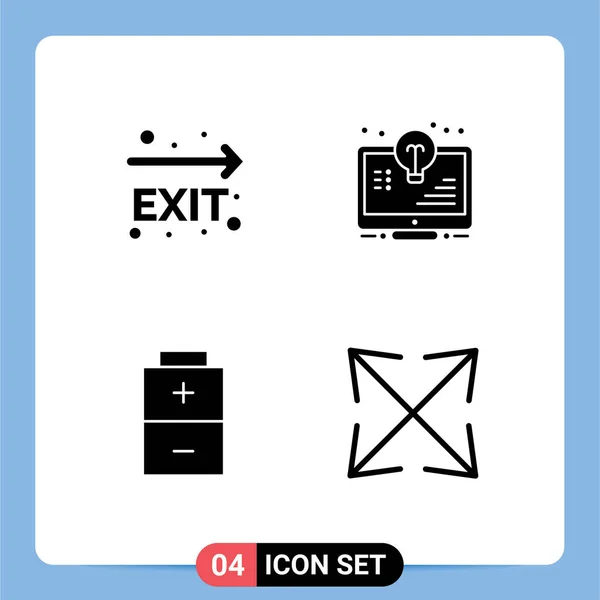 Group Modern Solid Glyphs Set Exit Battery Navigation Light Electric — Stock Vector