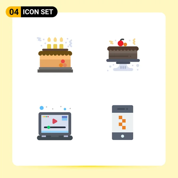 Grupo Iconos Planos Signos Símbolos Para Cumpleaños Jugador Decoración Celebración — Vector de stock