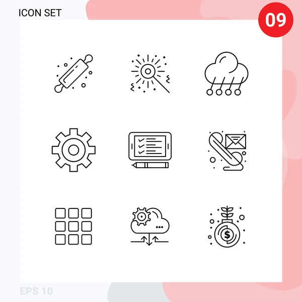 이메일 클라우드 톱니바퀴 Editable Vector Design Elements — 스톡 벡터