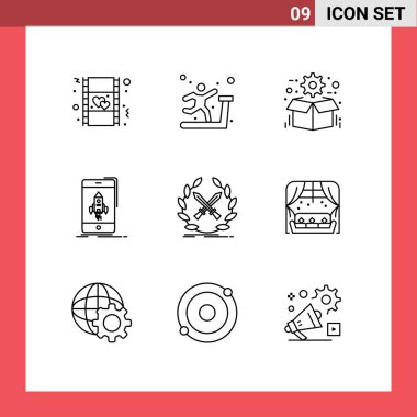 Web ve Mobil Uygulamalar için 9 Evrensel Tasarım Telefon, başlangıç, kutu, oyun, seo Düzenlenebilir Vektör Tasarım Elemanları