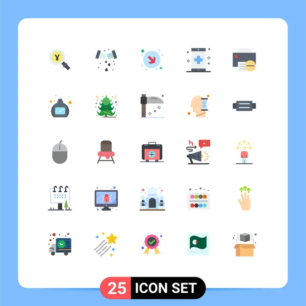 25ユーザーインターフェイス現代的な記号とコンピュータ フォーム フィットネス アプリのシンボルのフラットカラーパック編集可能なベクトルデザイン要素 — ストックベクタ