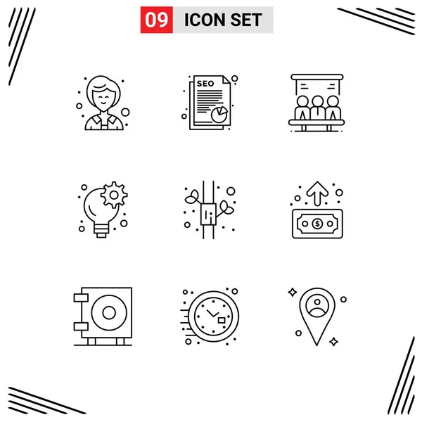 Outline Pack Universal Symbols Chinese Bamboo Search Gear Business Editable — стоковый вектор