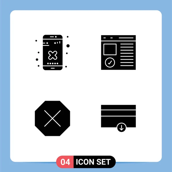 Thematic Vector Solid Glyphs Editable Symbols Close Ban App Develop — Stock Vector