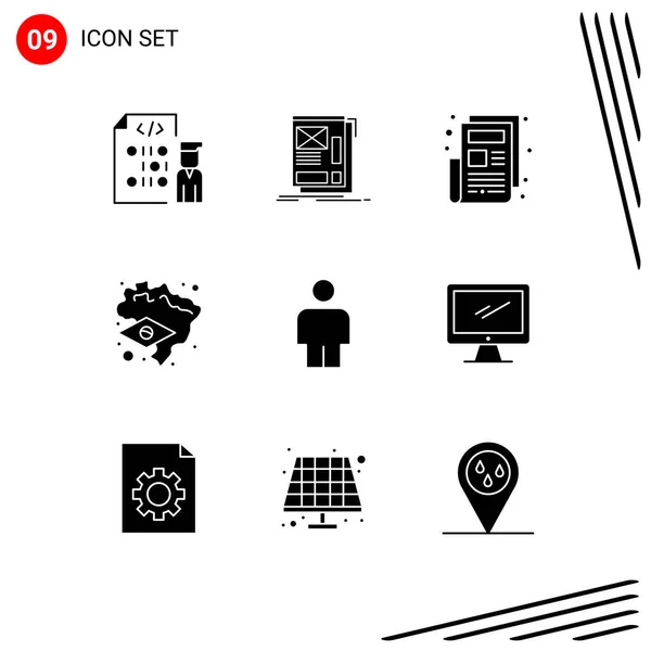 Thematic Vector Solid Glyphs Editable Symbols Human Map Layout Flag — 스톡 벡터
