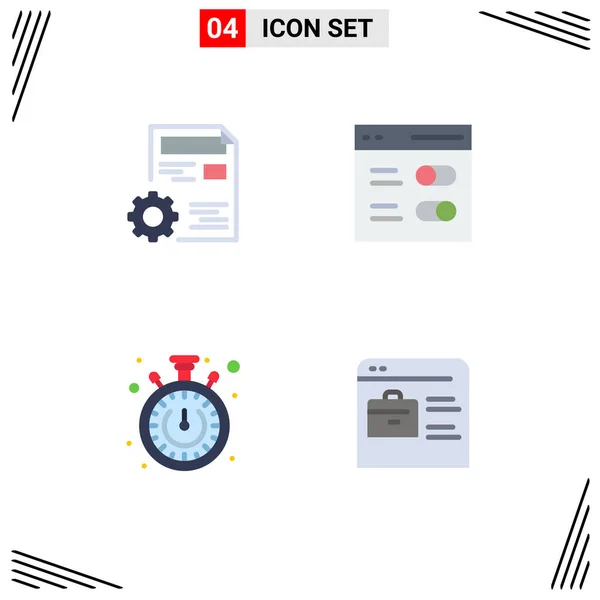Flat Icon Pack Símbolos Universais Documento Cronômetro Configuração Interface Temporizador — Vetor de Stock