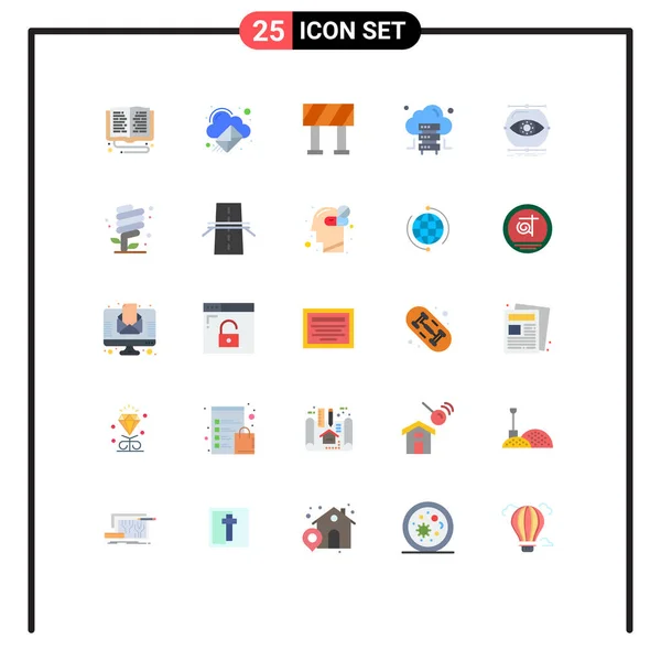现代化的25套平面色彩和符号 如监视 电子邮件 可视化 托管可编辑向量设计元素 — 图库矢量图片